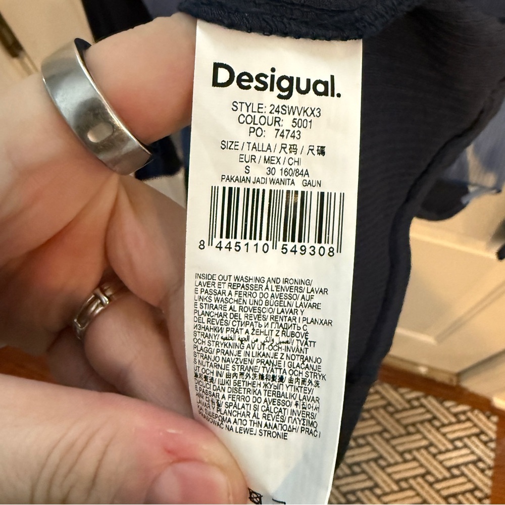 Desigual Navy Blue Floral Mini Dress with Yellow Center - Picture 6 of 8